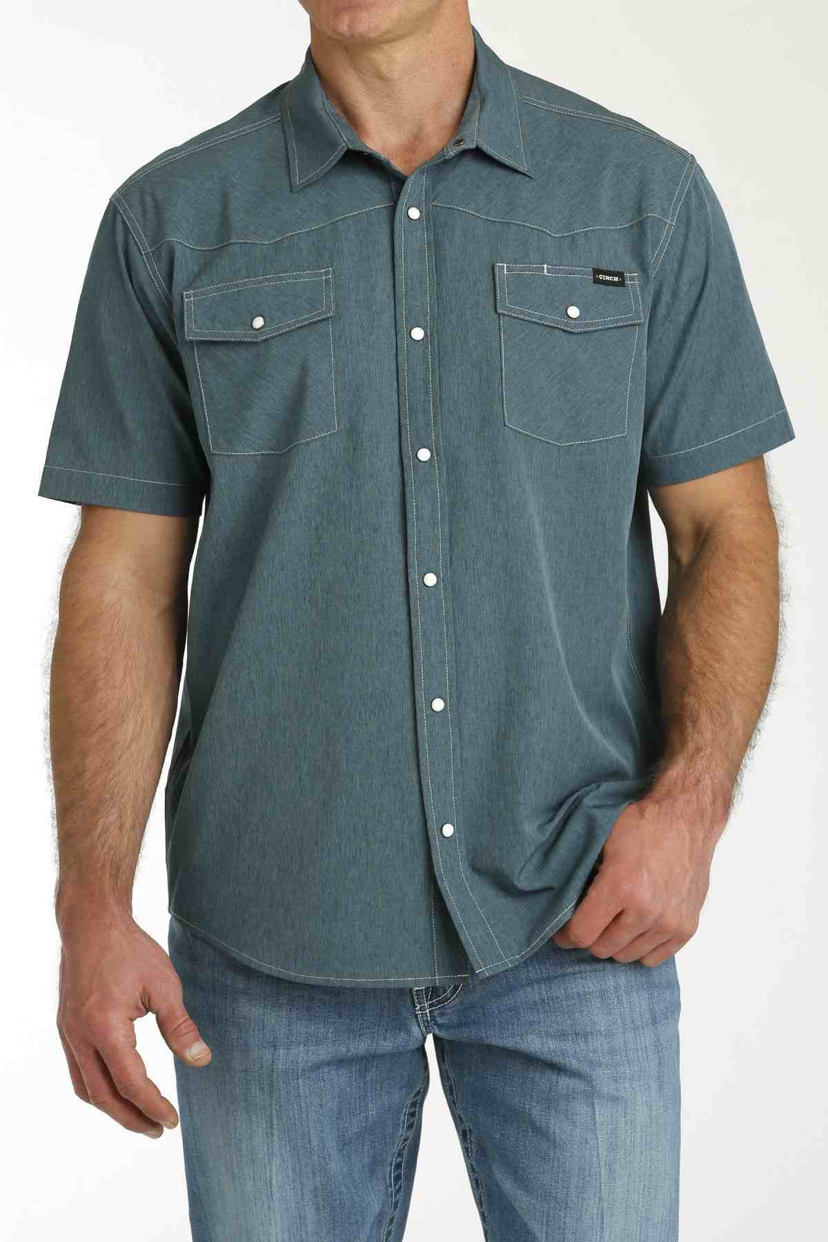 Men's Short-Sleeve Solid Western Camp Shirt in Blue by Cinch