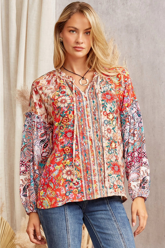 Mixed Media Embroidered Top in Multi by Savanna Jane