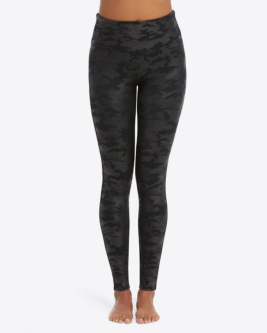 Spanx Black Camo Faux Leather Leggings