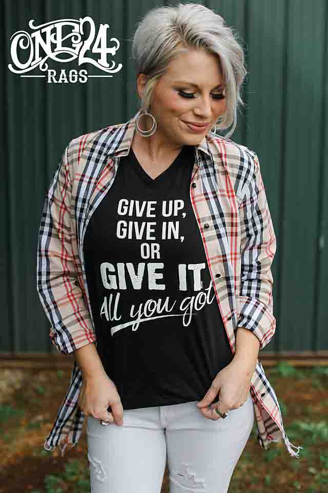 Give It All Tee Black Vneck Tee