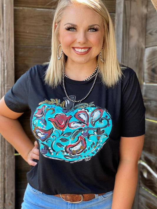 Floral Pumpkins Black Tee