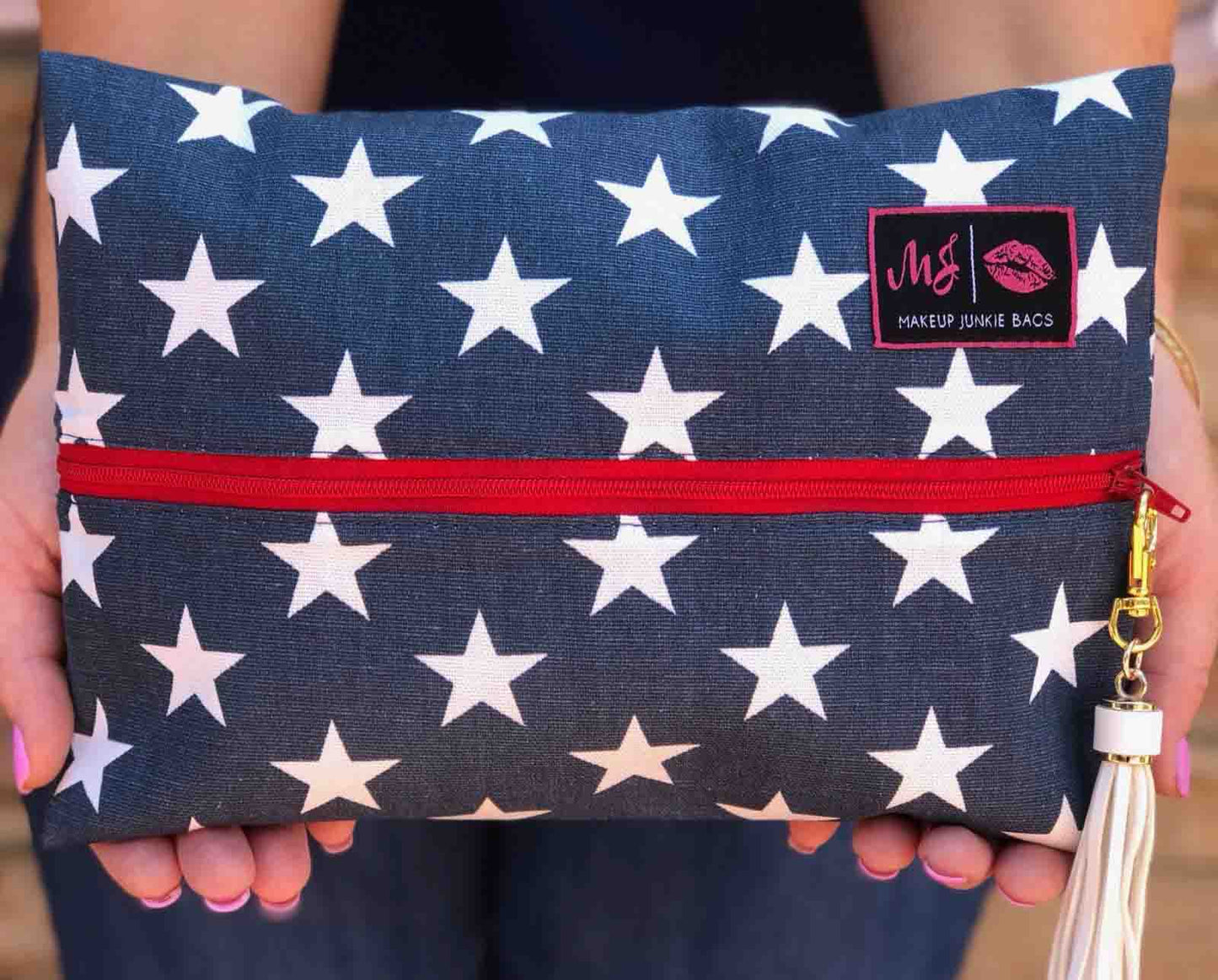 Red White and Beautiful Flat Cosmetic Bag