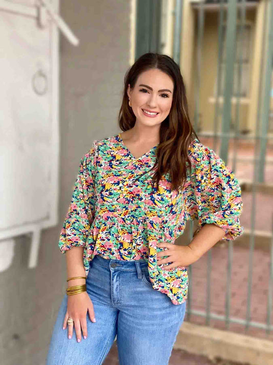 Julie Multi Colored V-Neck Top