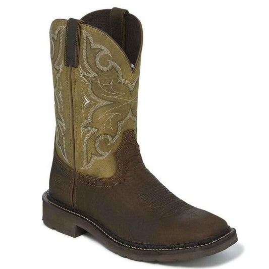 Justin Work Boots Square Toe Amarillo Cactus-Chocolate (Soft Toe)