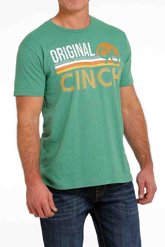 Cinch Mens T-Shirt Script Heather Green