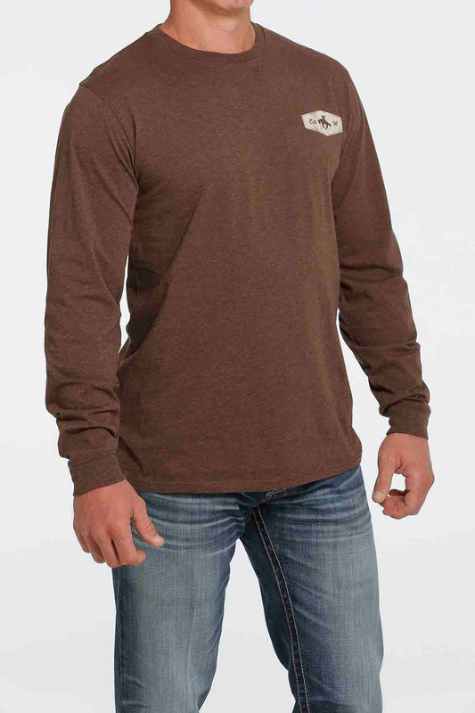 Cinch Mens LSL Logo Tee Heather Brown