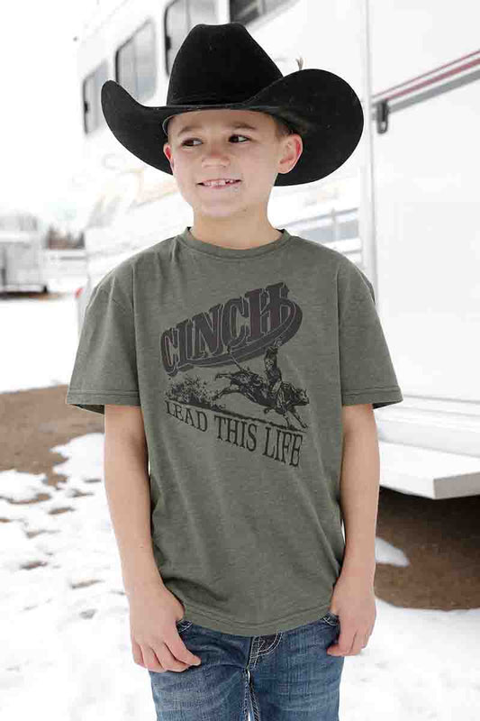 Cinch Boys Graphic Tee Short Sleeve Heather Olive