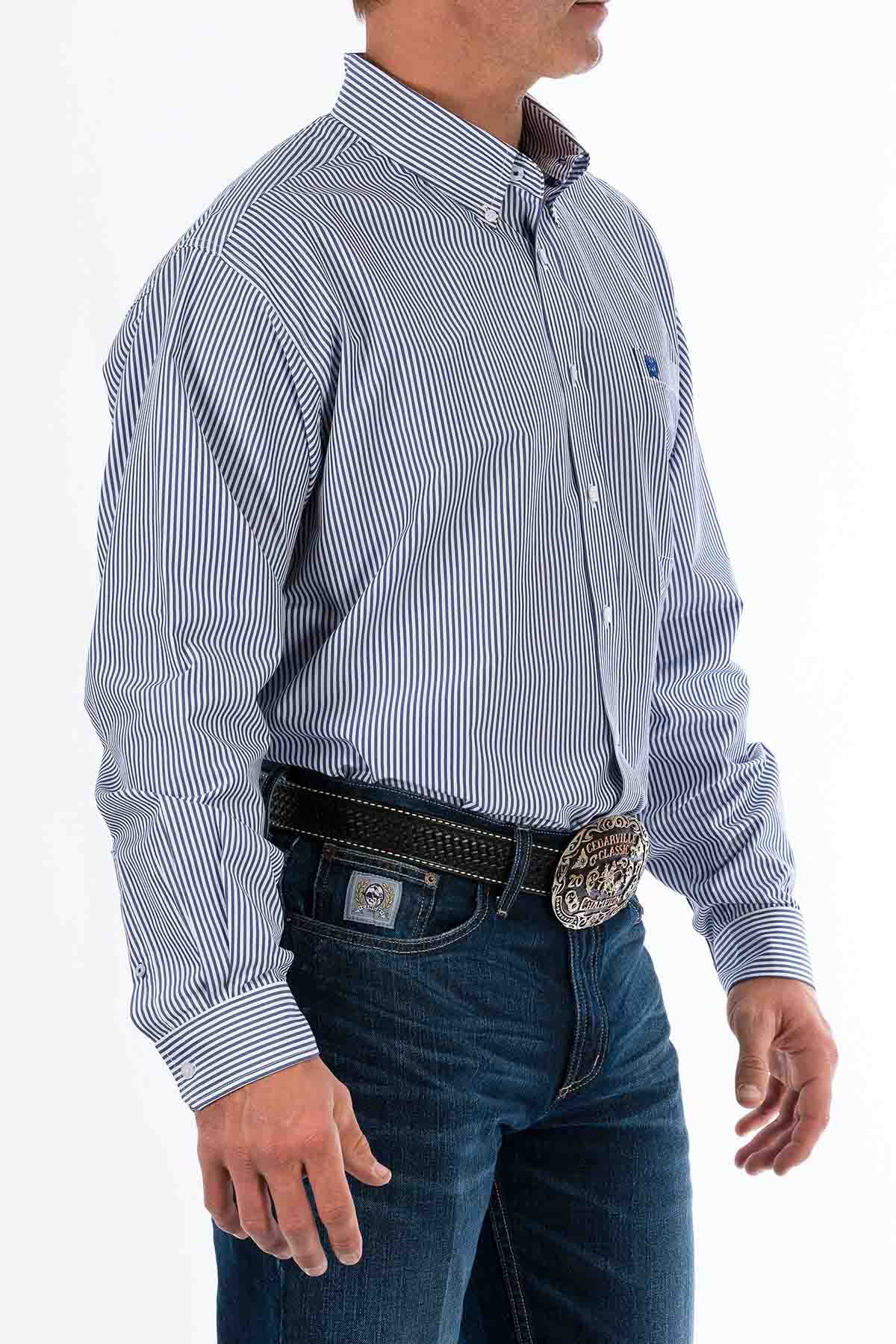 Cinch LSL Stripe BD Shirt Royal