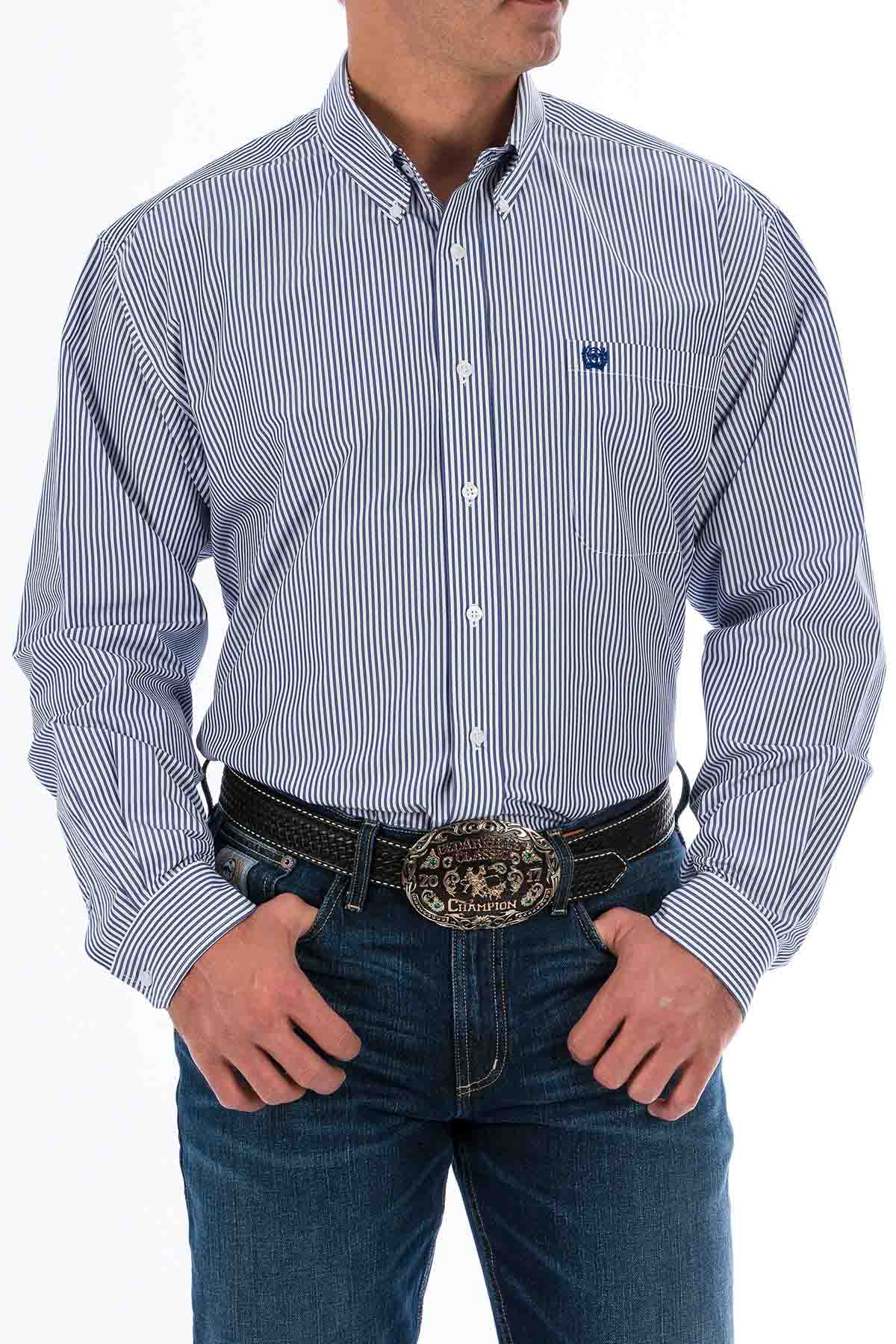 Cinch LSL Stripe BD Shirt Royal