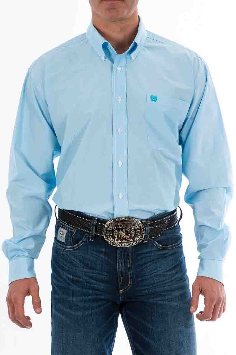 Cinch LSL Stripe Button Down Shirt Light Blue