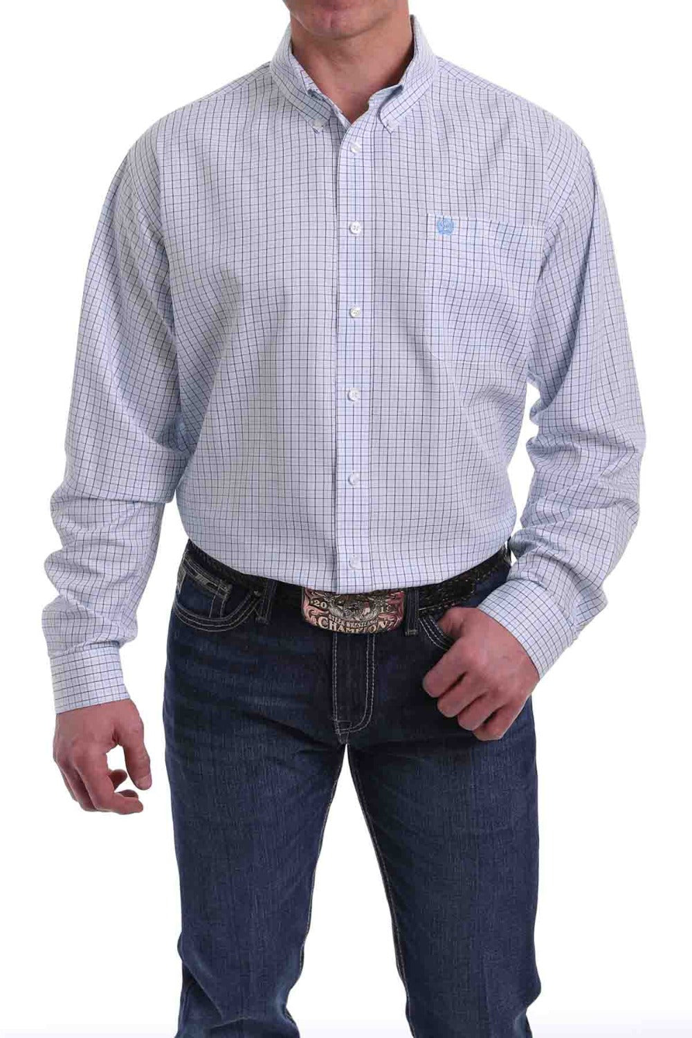 Cinch LSL Button-Down Plaid Shirt White