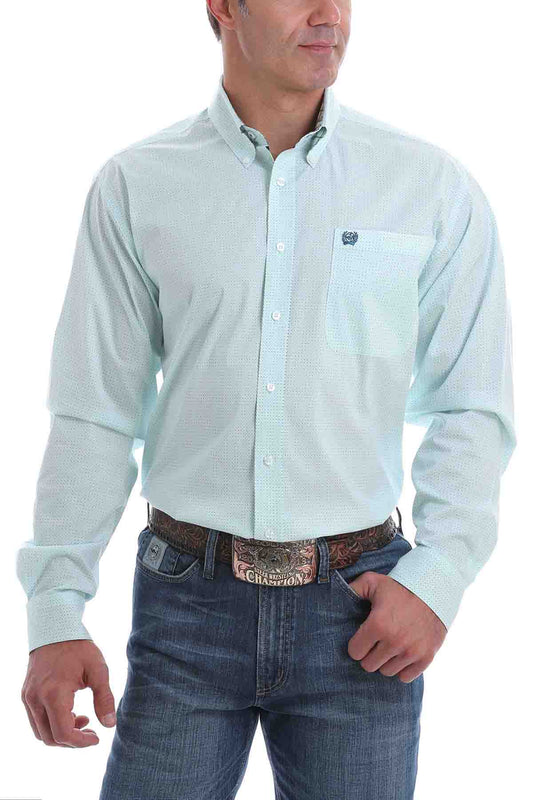 Cinch Shirt Print LSL Lt Blue