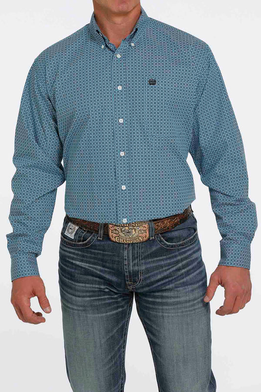 Cinch Shirt Print LSL Turquoise