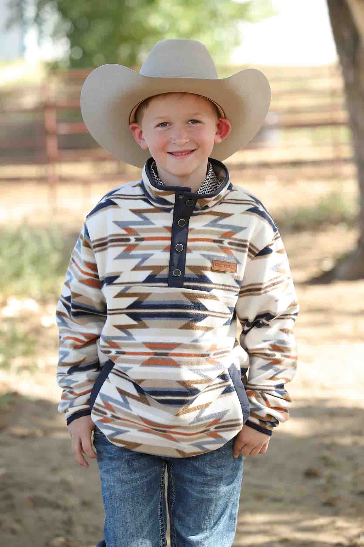 Boys Aztec Fleece Pullover Cream