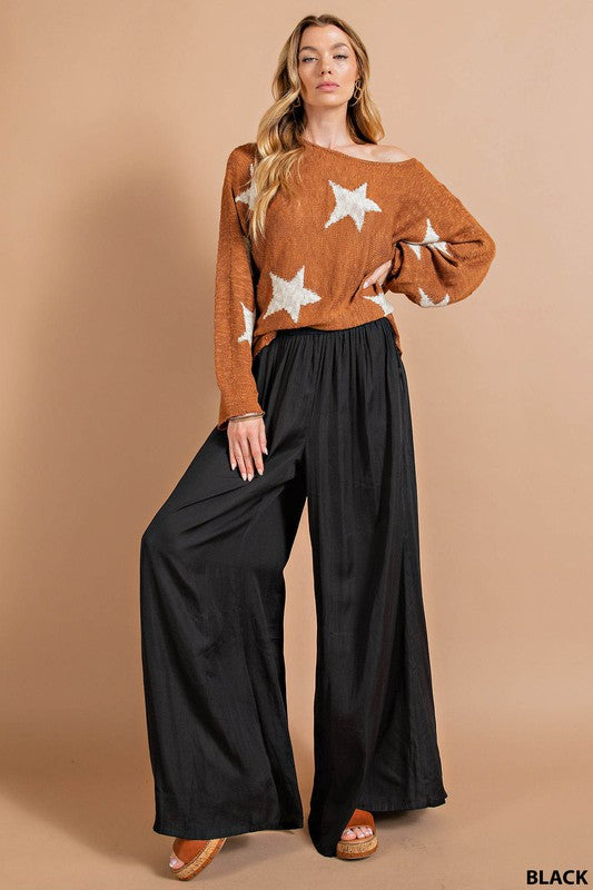 Satin Palazzo Pants Black