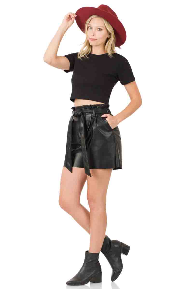 Vegan Leather Paperbag Shorts