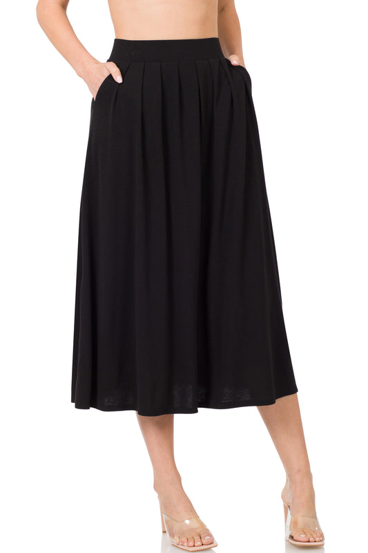 High Waist Pleated Midi Skirt