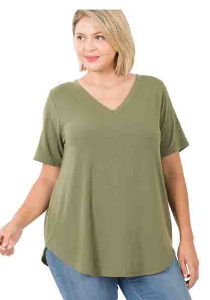 SSL Plus V-Neck Round Hem Top