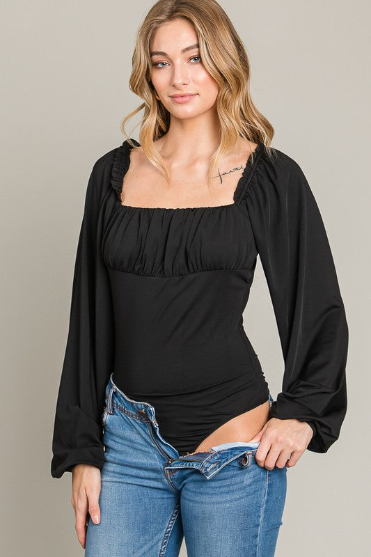 Shirring Bodysuit Black