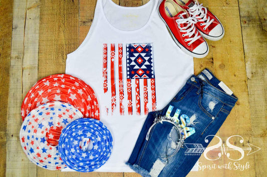 Flag Print Tank Top White