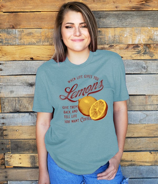 Lemons Coffee Tee Vintage Dusty Blue