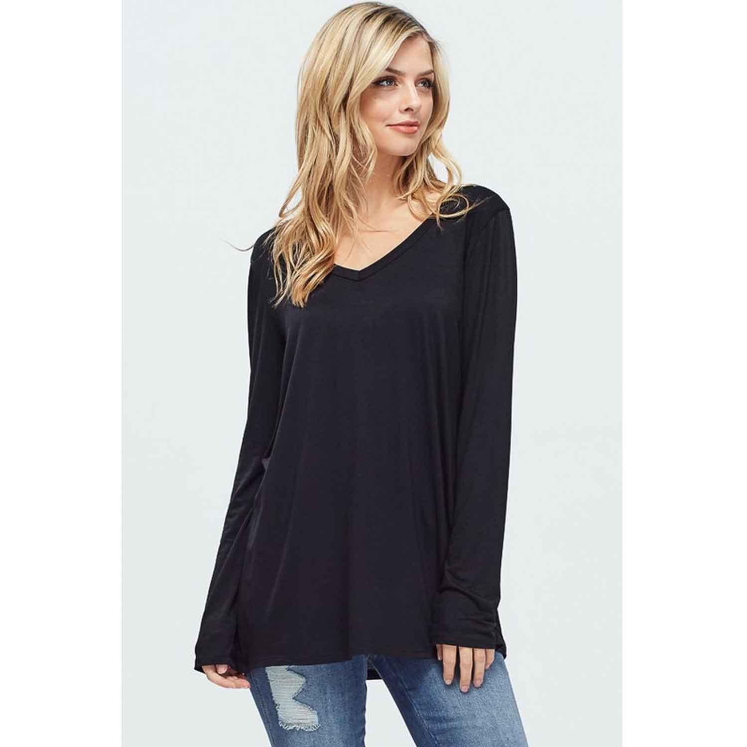 V-Neck Long-Sleeve Solid Top