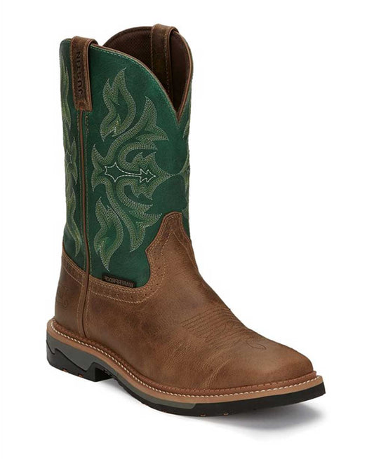 Justin Stampede Bolt Green Waterproof Work Boots (Soft Toe)